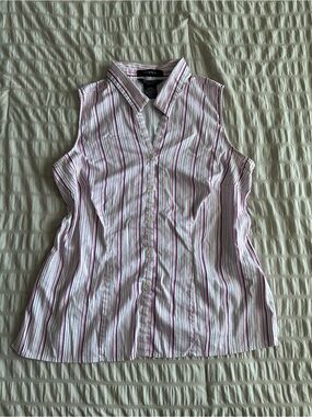 George Women Pink Striped Sleeveless Button Up (18-20w)